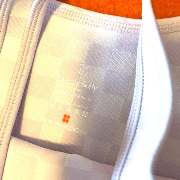 Sweaty Betty pink and white gingham seamless biker shorts and top coord set NWT - Picture 8 of 15